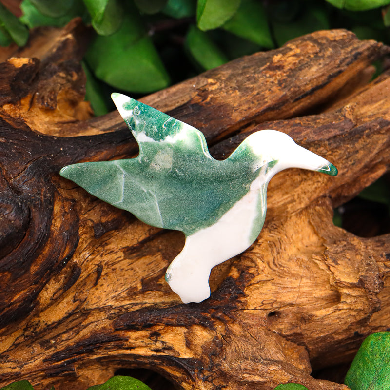 Moss Agate Carved Hummingbird