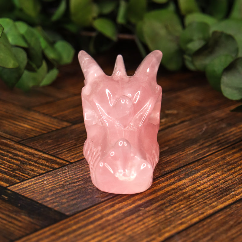 Rose Quartz Carved Dragon Skull