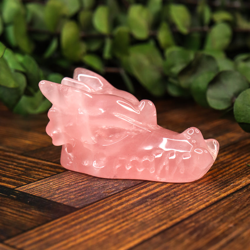 Rose Quartz Carved Dragon Skull