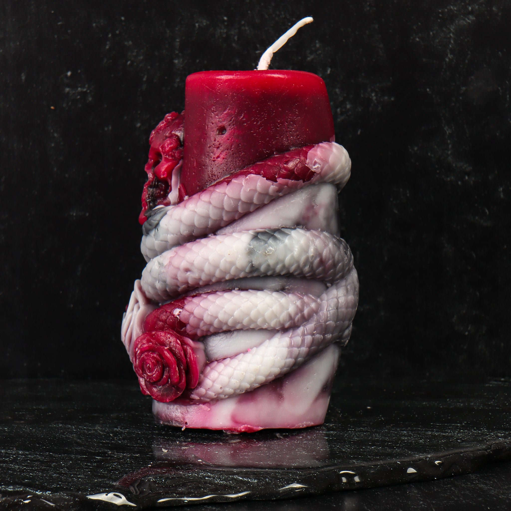 Skull with Serpents and Roses Candle