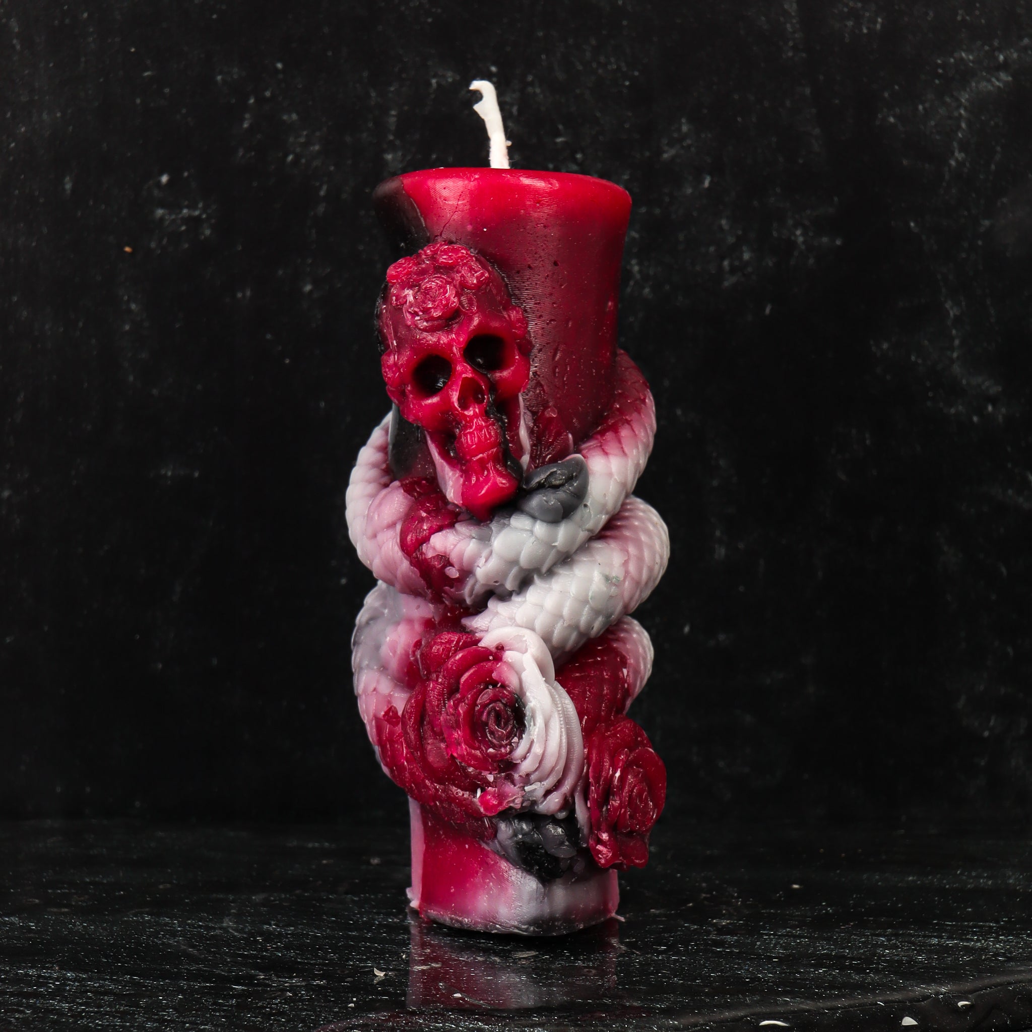 Skull with Serpents and Roses Candle