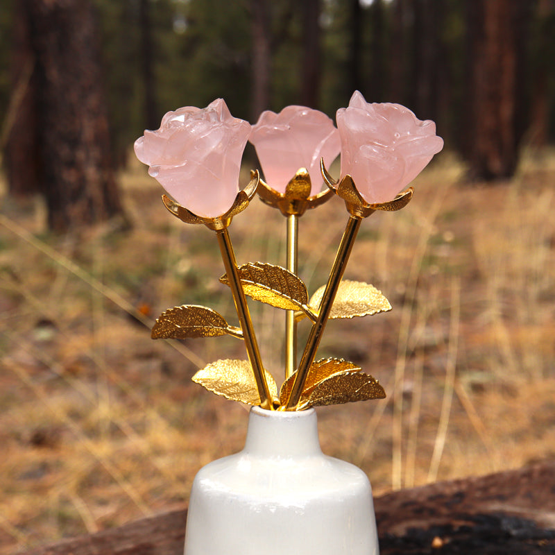 Rose Quartz Carved Rose with Stem