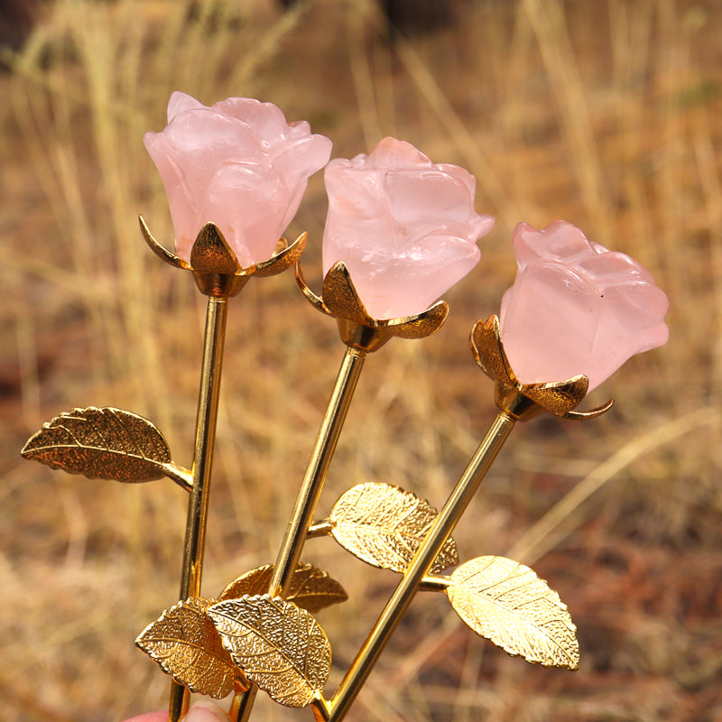 Rose Quartz Carved Rose with Stem