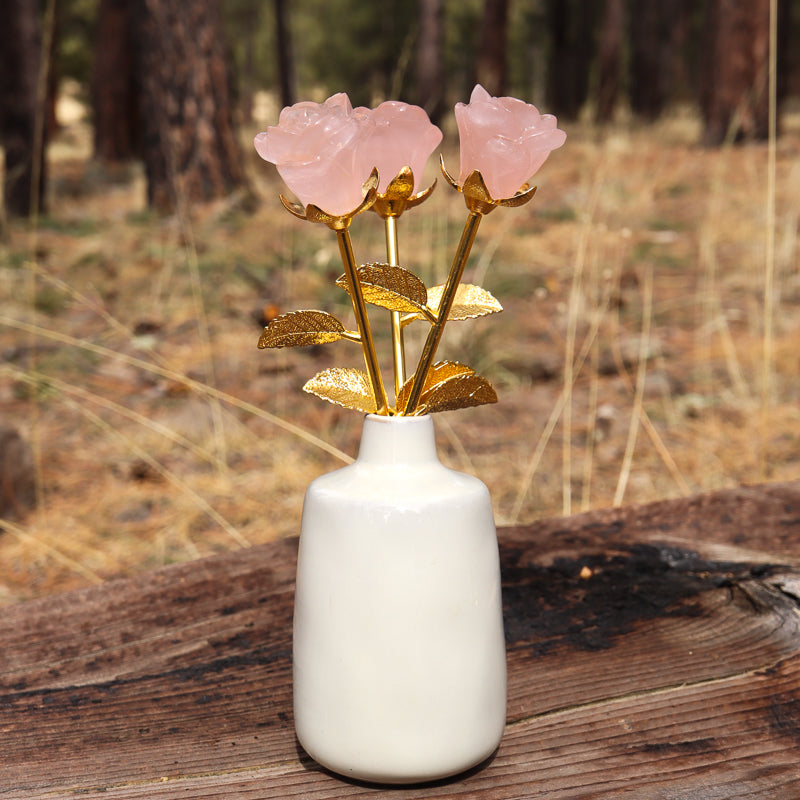 Rose Quartz Carved Rose with Stem