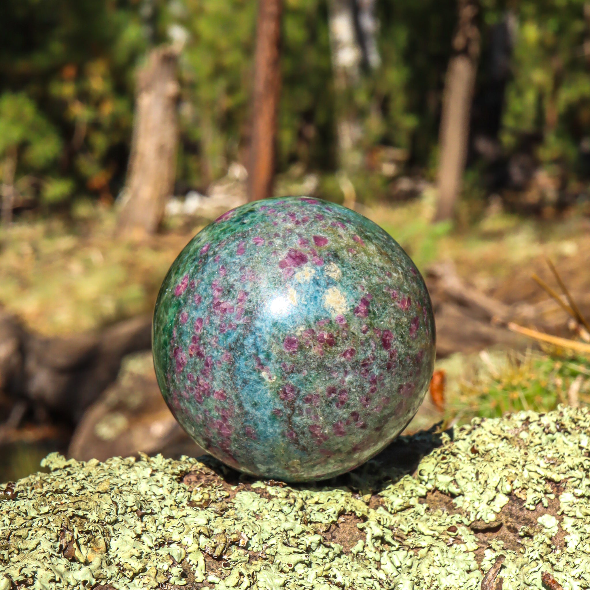 Ruby Fuchsite Sphere with Kyanite