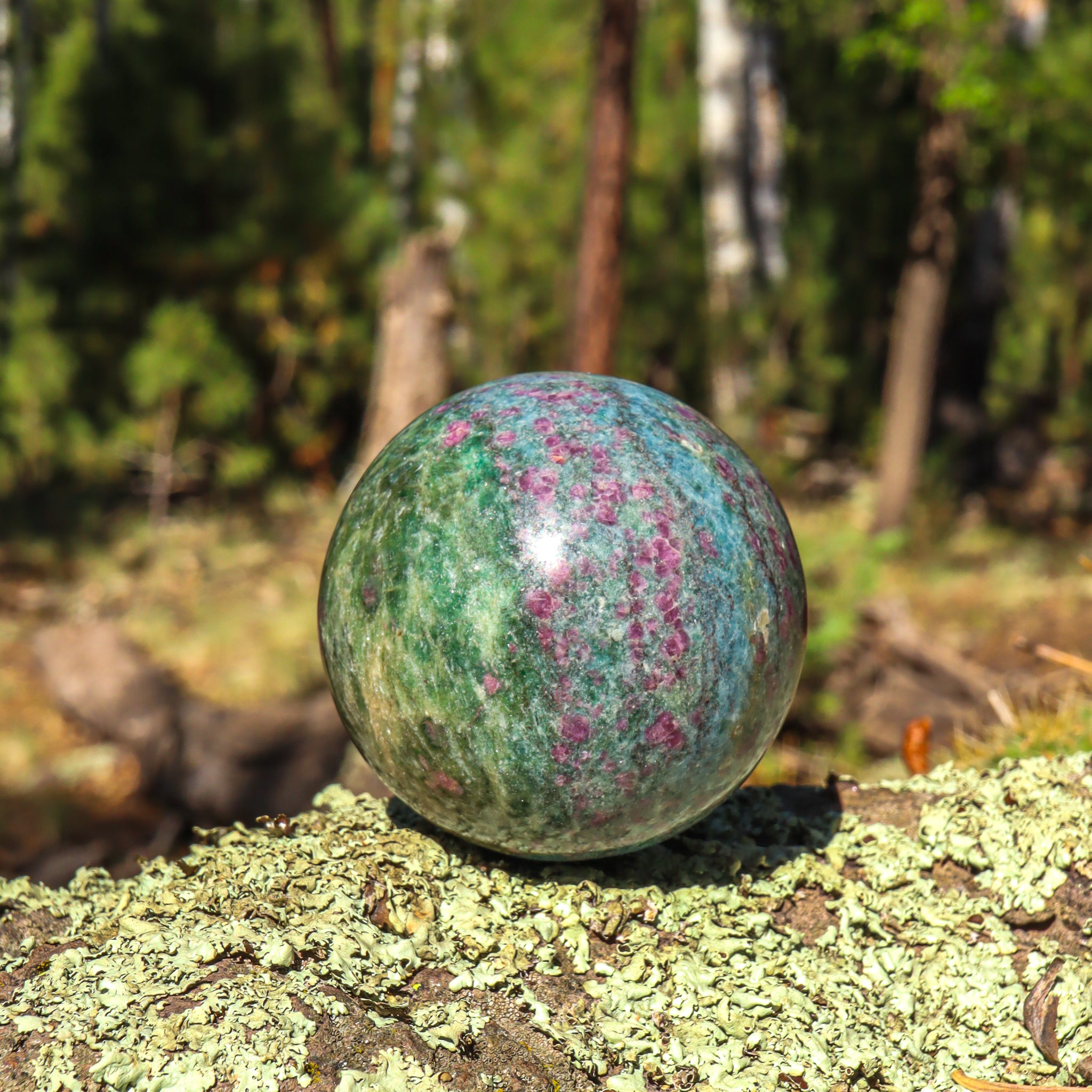 Ruby Fuchsite Sphere with Kyanite