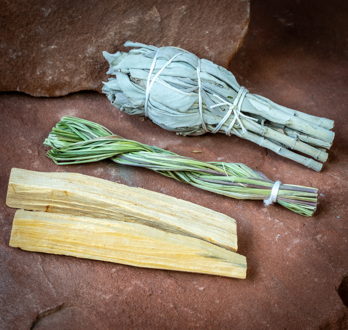 Smudging Trio-White Sage, Palo Santo, & Sweet Grass