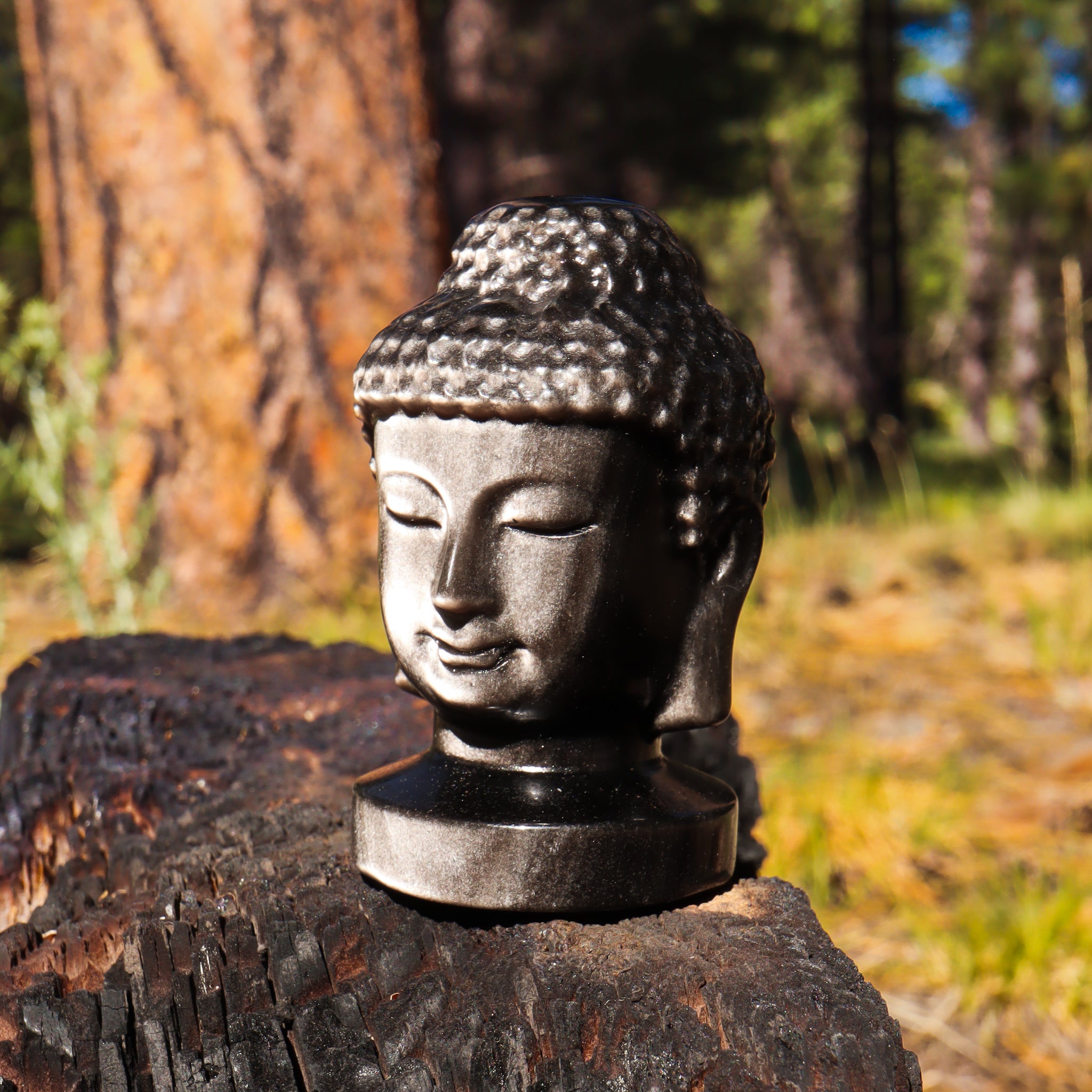 Silver Sheen Obsidian Carved Buddha