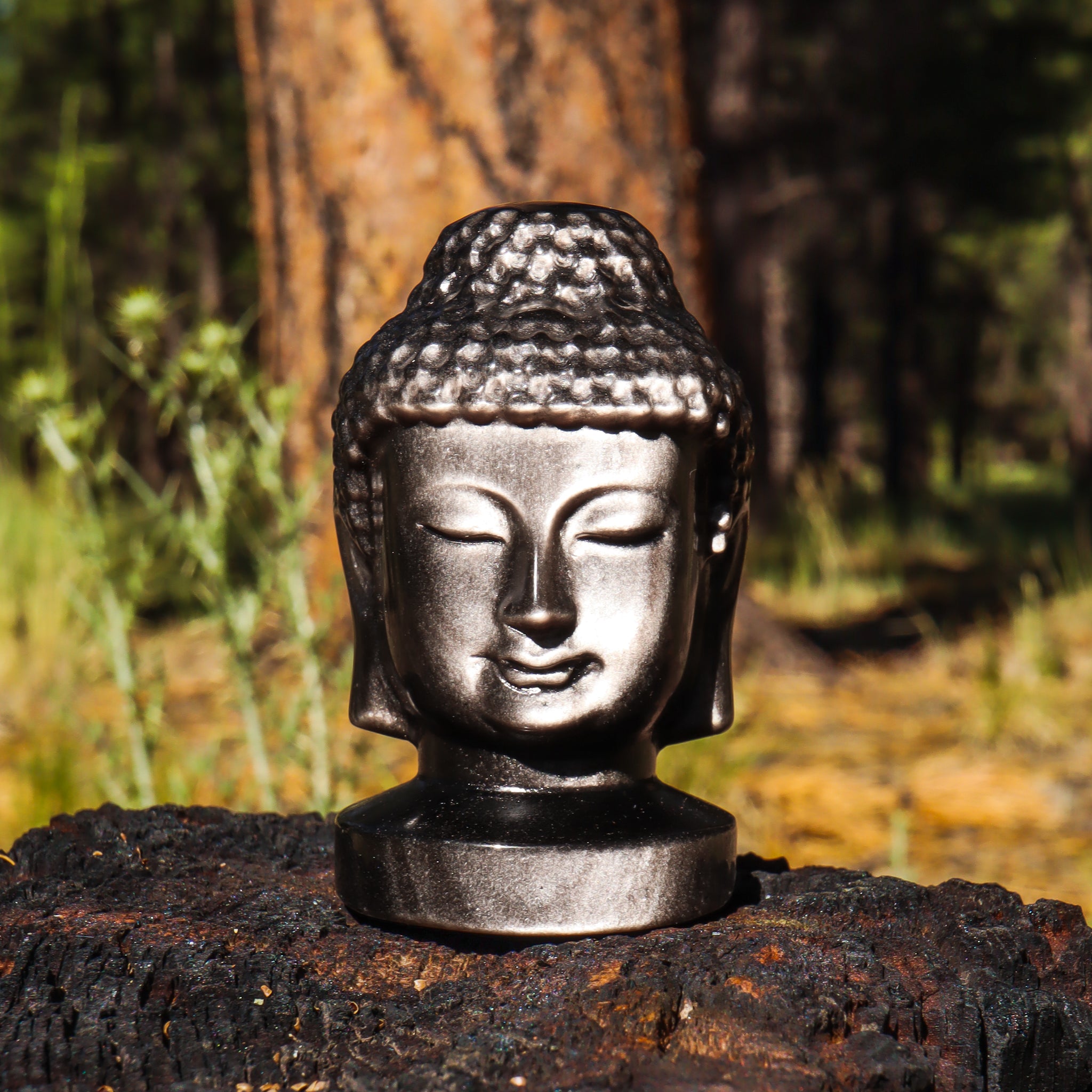 Silver Sheen Obsidian Carved Buddha