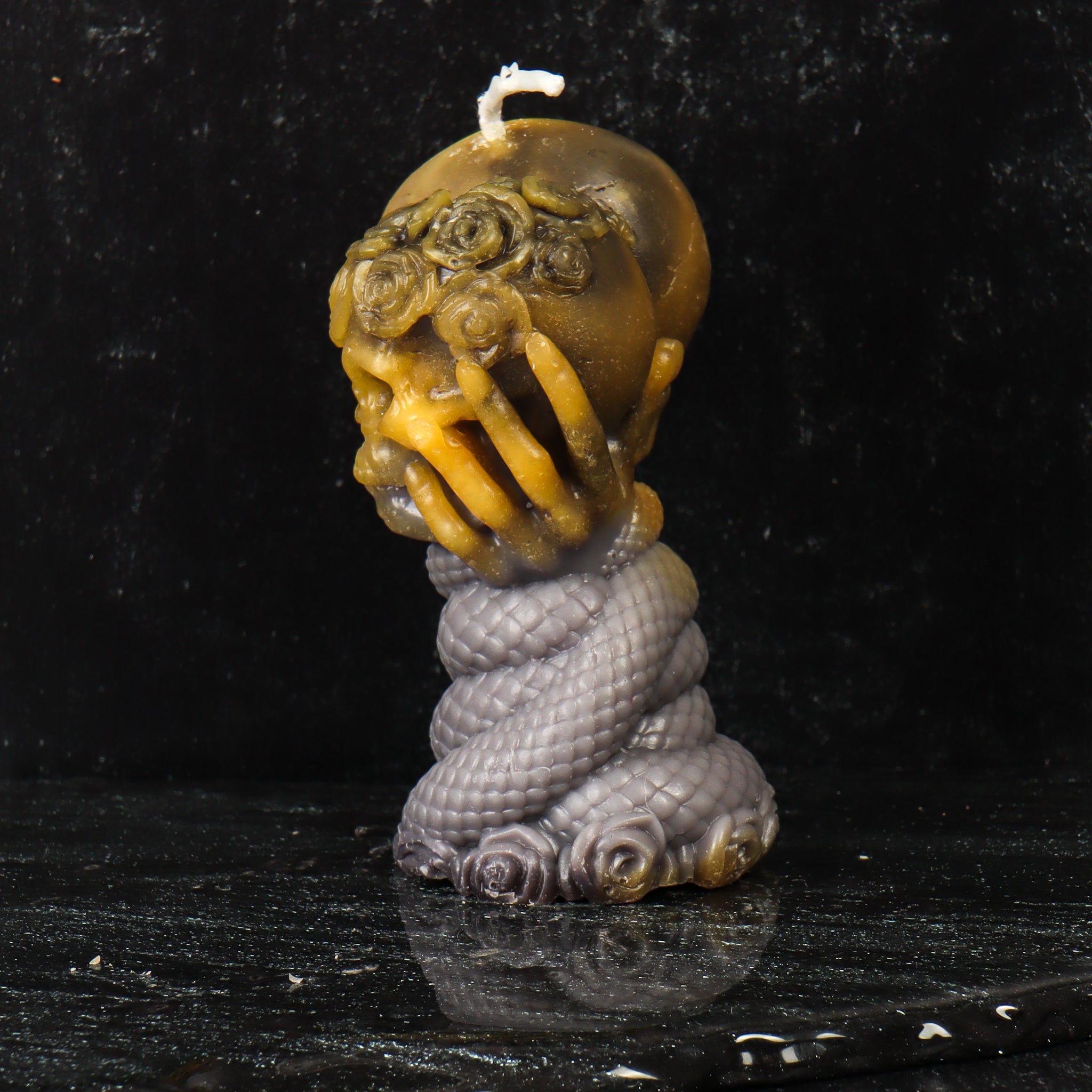 Serpent Hands Skull Candle
