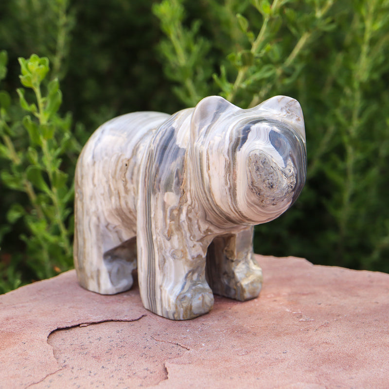 White Aragonite Bear Carving