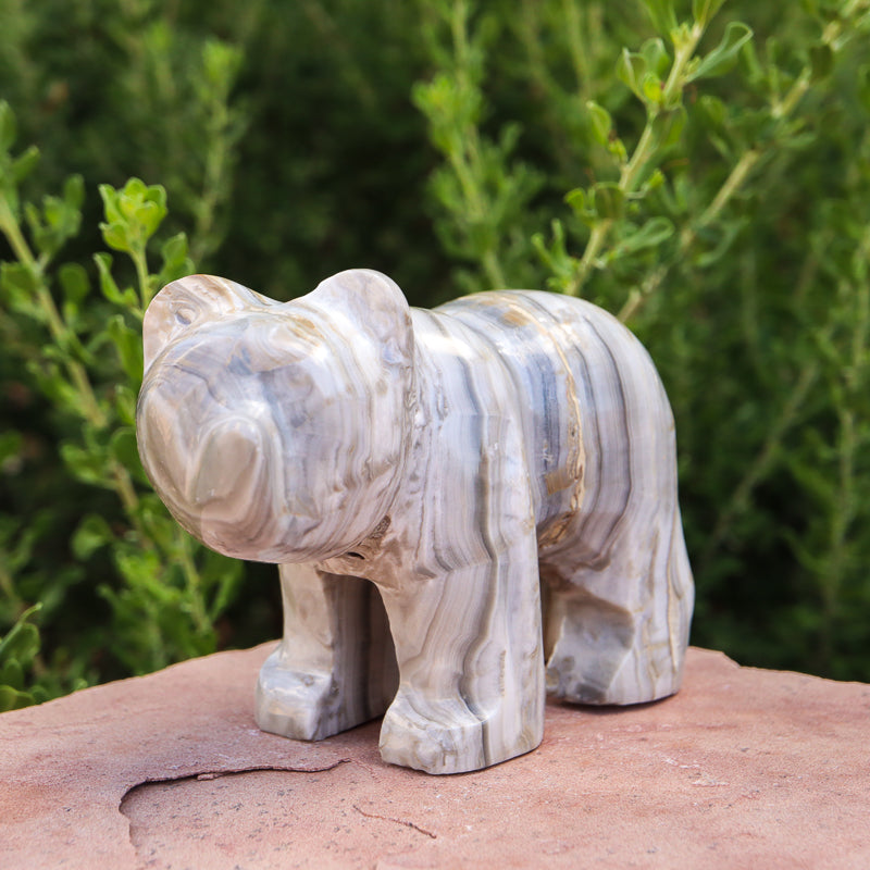 White Aragonite Bear Carving