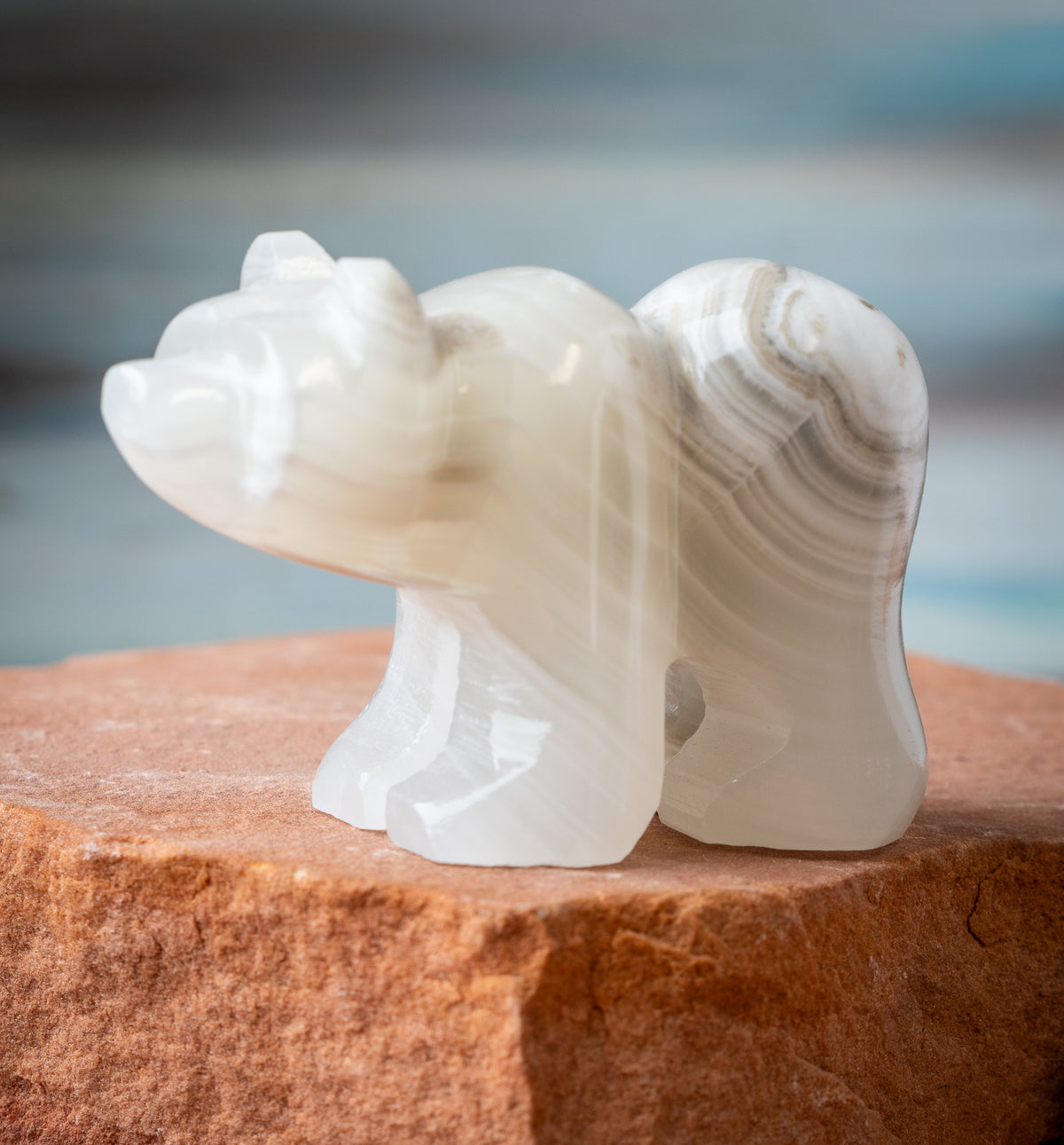 White Aragonite Bear Carving
