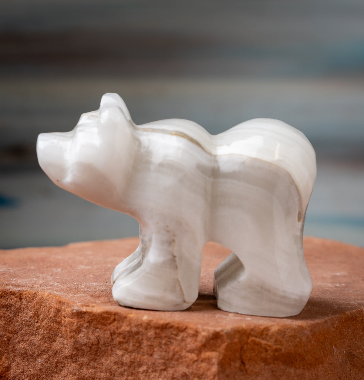 White Aragonite Bear Carving