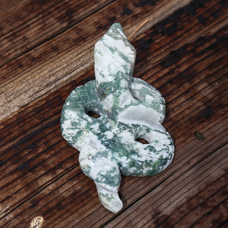 Moss Agate Carved Serpent