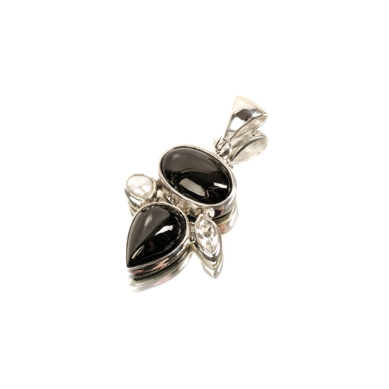 Black Star Diopside with White Topaz and Pearl Pendant Jewelry: Pendant Starborn Creations 