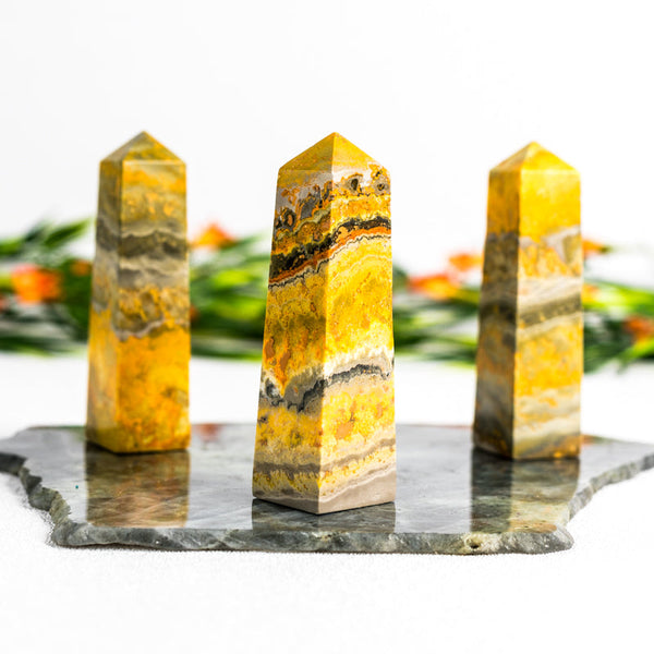 AAA+ Bumblebee Jasper Obelisk, 6.8 oz Polished Crystal Tower top from Indonesia