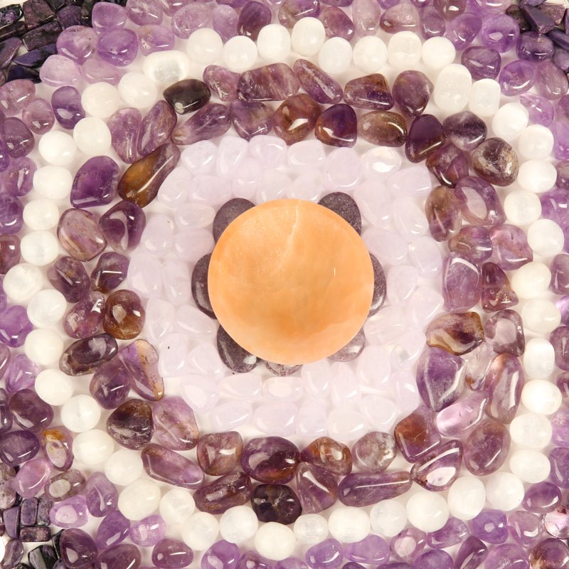 Crown Chakra Stone Bundle Crystal Bundle Crystal Magic online Peach Selenite Bowl 