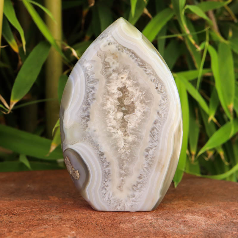 Banded Agate Flame Carving with Quartz Crystal Carvings Crystal Magic online 
