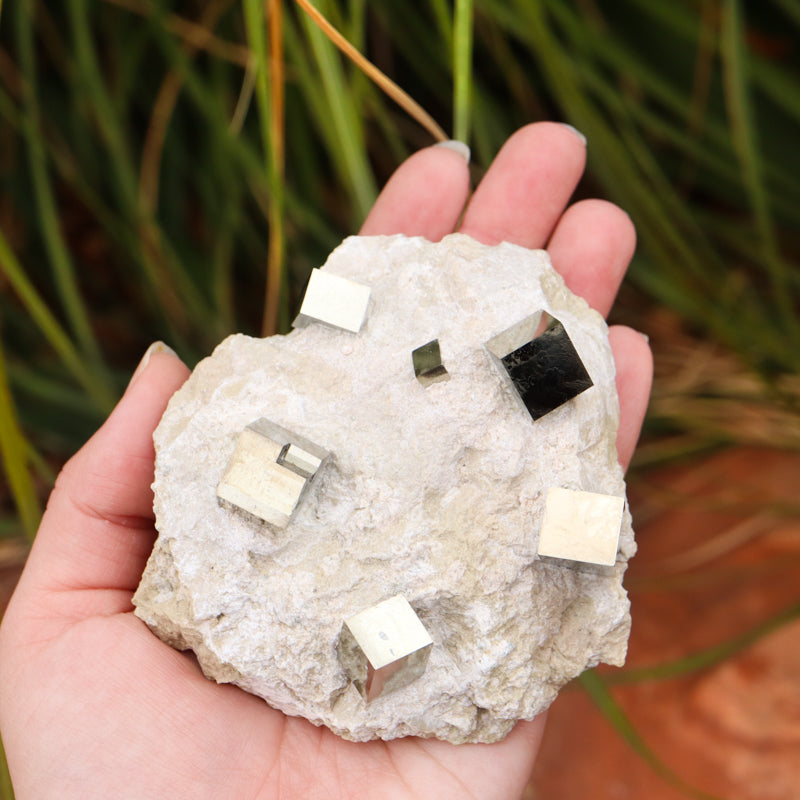 Natural Pyrite Cubes on Matrix Crystal Free Form Crystal Magic 