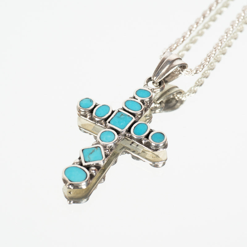 Turquoise with Silver Cross Pendant Jewelry: Pendant Southwest Jewelry 