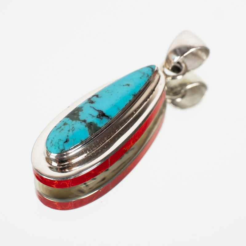 Turquoise with Red Coral Pendant Jewelry: Pendant Southwest Jewelry 