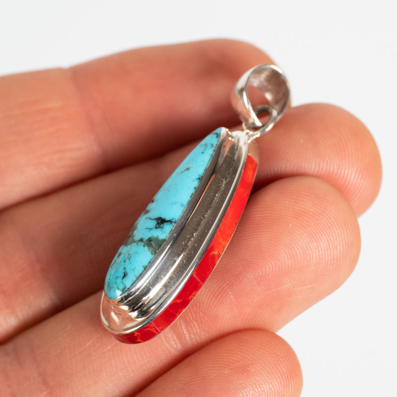Turquoise with Red Coral Pendant Jewelry: Pendant Southwest Jewelry 