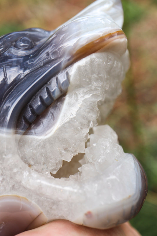 Gray Banded Agate Tiger with Quartz Crystal Carvings Crystal Magic online 