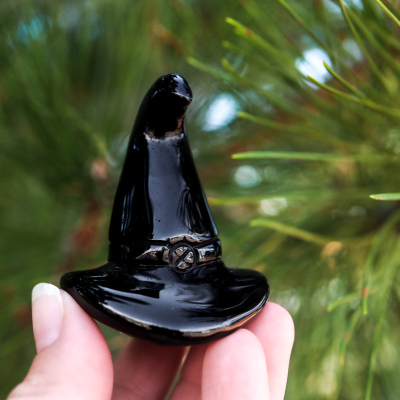 Black Obsidian Carved Witch Hat Crystal Carving Crystal Magic 