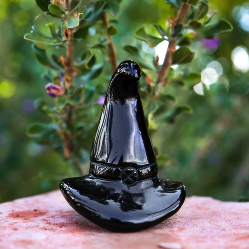 Black Obsidian Carved Witch Hat Crystal Carving Crystal Magic 