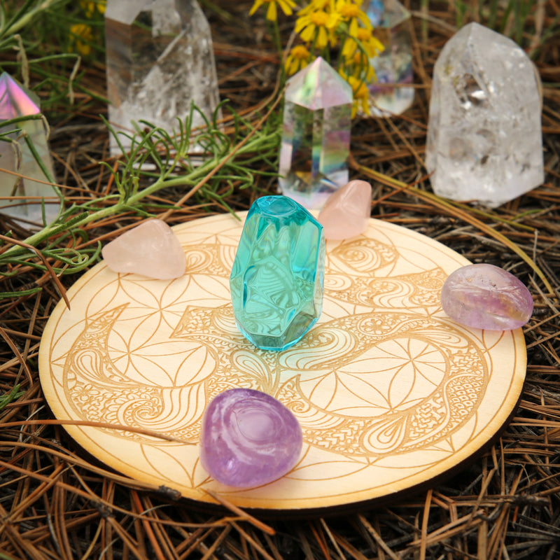Om on Flower of LIfe Crystal Grid Gifts & Decor Zen and Meow 