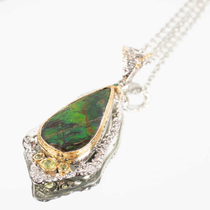Ammolite and Peridot Necklace Jewelry: Pendant Amberlite 