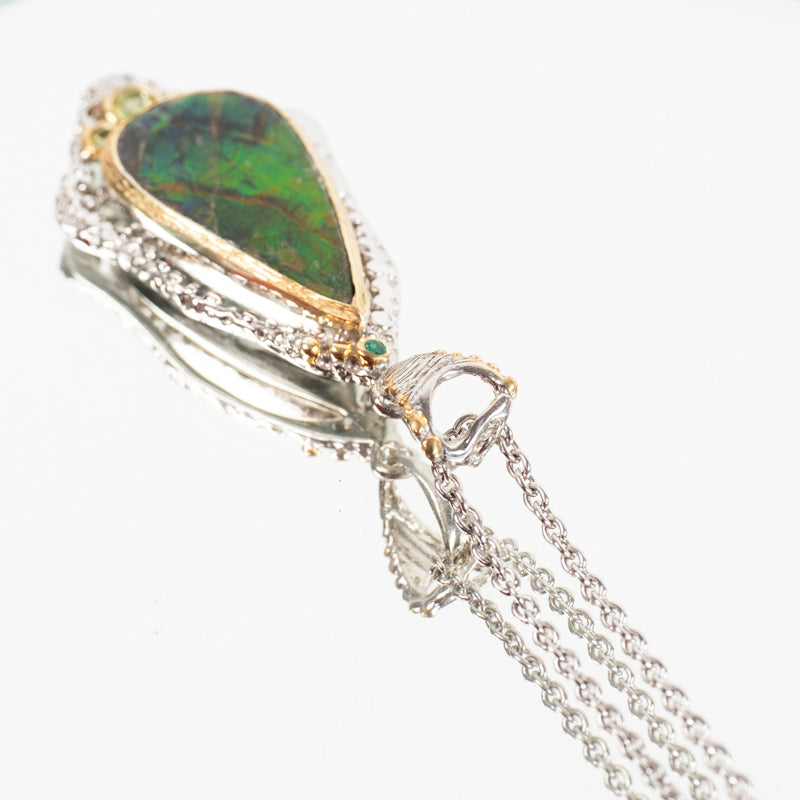 Ammolite and Peridot Necklace Jewelry: Pendant Amberlite 