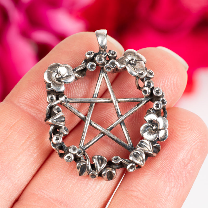 Pentacle With Flowers Pendant Jewelry: Pendant Crystal Magic 