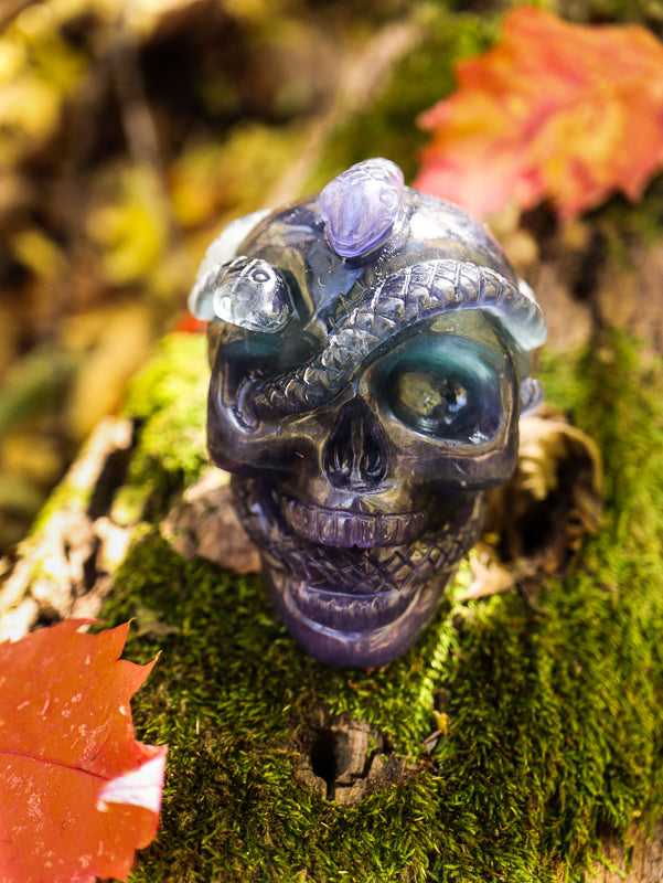 Fluorite Skull with Serpent Crystal Skull Aquarius 