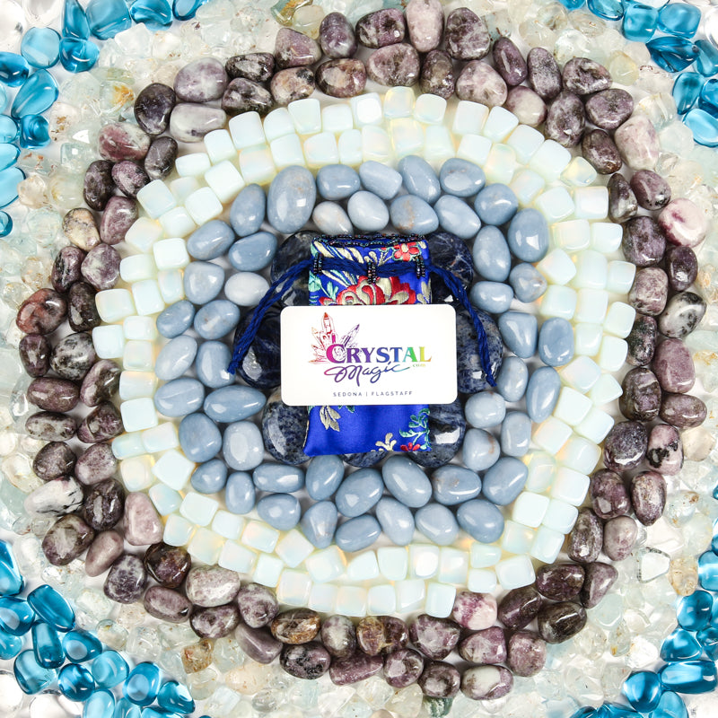 Third Eye Chakra Stone Bundle Crystal Bundle Crystal Magic online Hand Knit Bag 