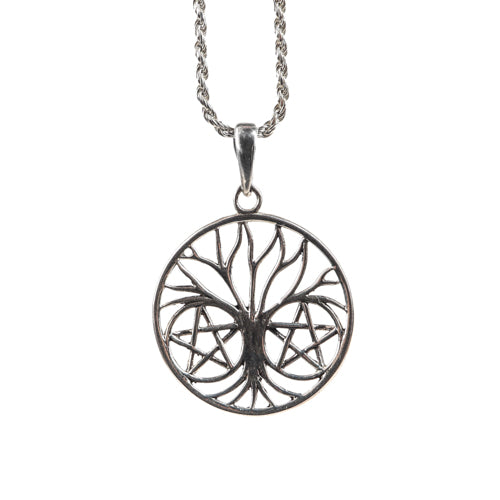 Sterling Silver Tree of Life with Pentagrams Pendant Jewelry: Pendant Crystal Magic 
