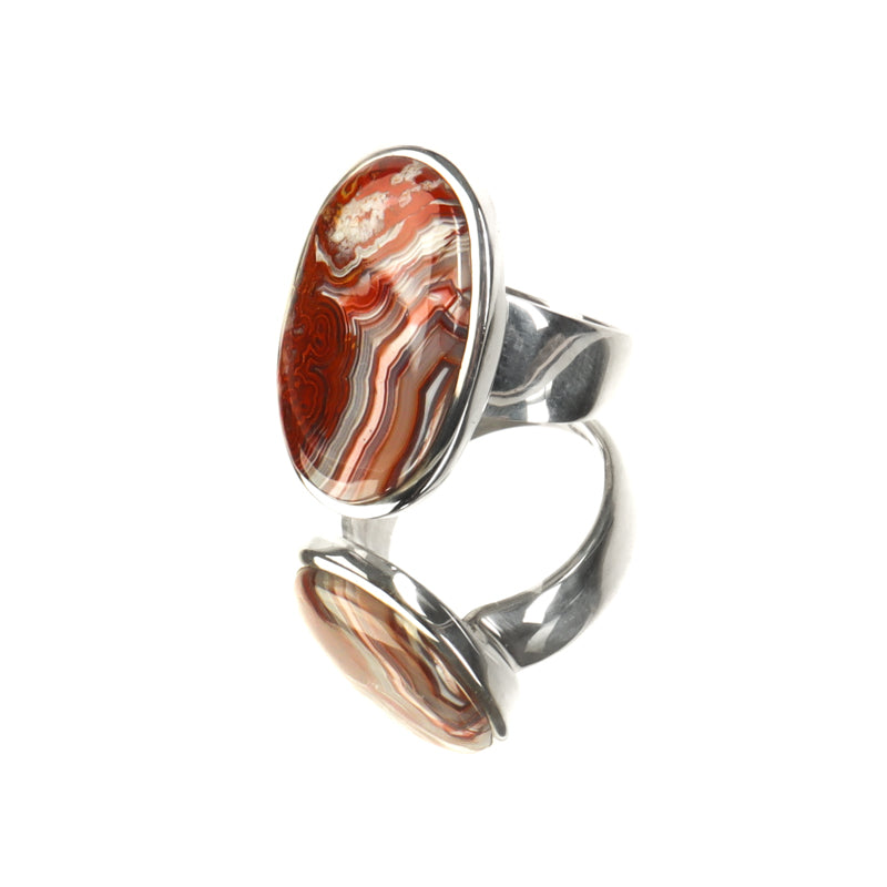Crazy Lace Agate Ring Crystal Heart Aries 