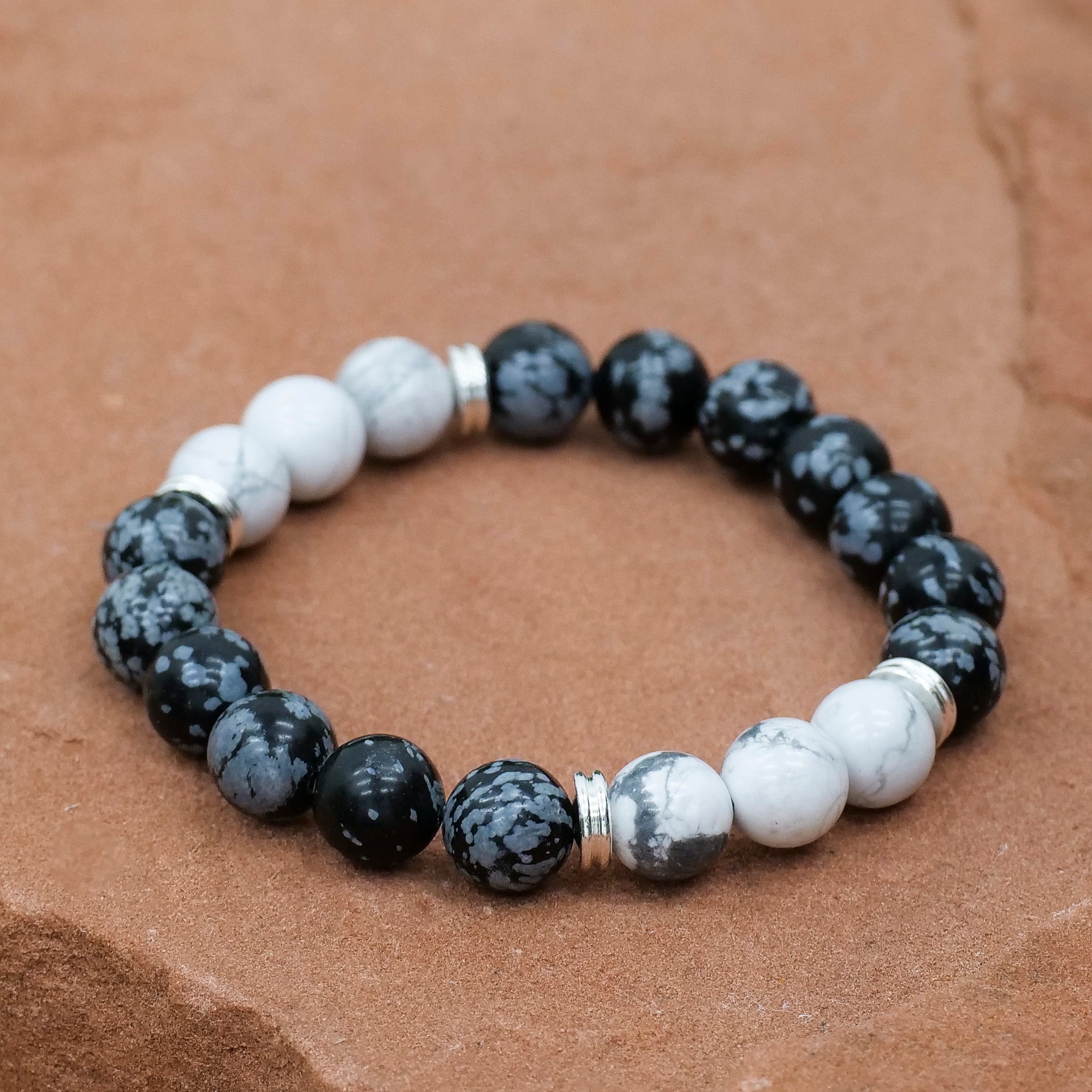 Mens Gemstone Bracelet Jewelry: Bracelet Milk and Honey Snowflake Obsidian/Howlite 